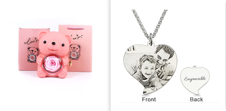 Rotating Bear Gift Box Rose Jewelry Box