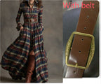 Ins Plaid Print Long-Sleeved Dress Fashion Pockets Collared Buttons Shirt Long Dresses Retro Women's Clothing